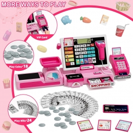 Kids Cash Register Toy with Shopping Cart Toddler Pretend Play Store Cashier Register for Kids with Music  Real Calculator  Scanner Learning Toys for Girls Birthday Gift for 3 to 8 Year Old Girl